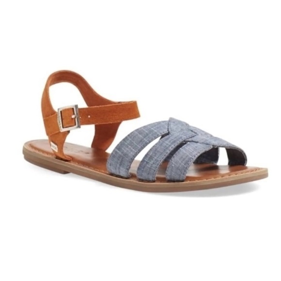 Toms Shoes - TOMS Zoe Chambray Denim Suede Sandals Women’s size 7.5 Blue Brown NWT